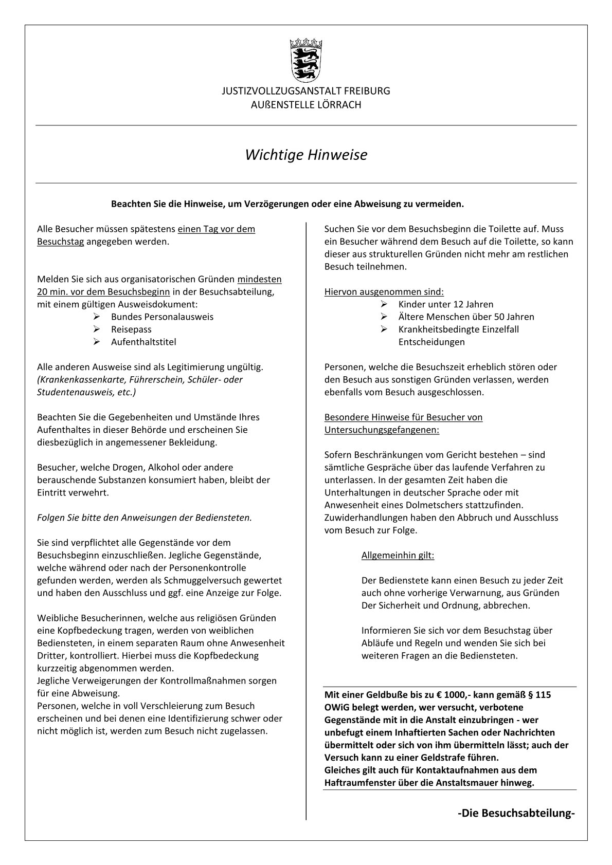Wichtige Hinweise