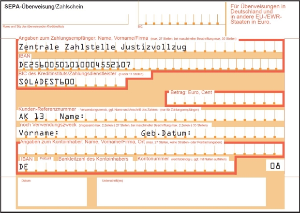 Einzahlungsformular Außenstelle Lörrach
